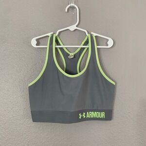 Under Armour Mid Crossback Women's Size‎ M Gray Green Compression Sports Bra